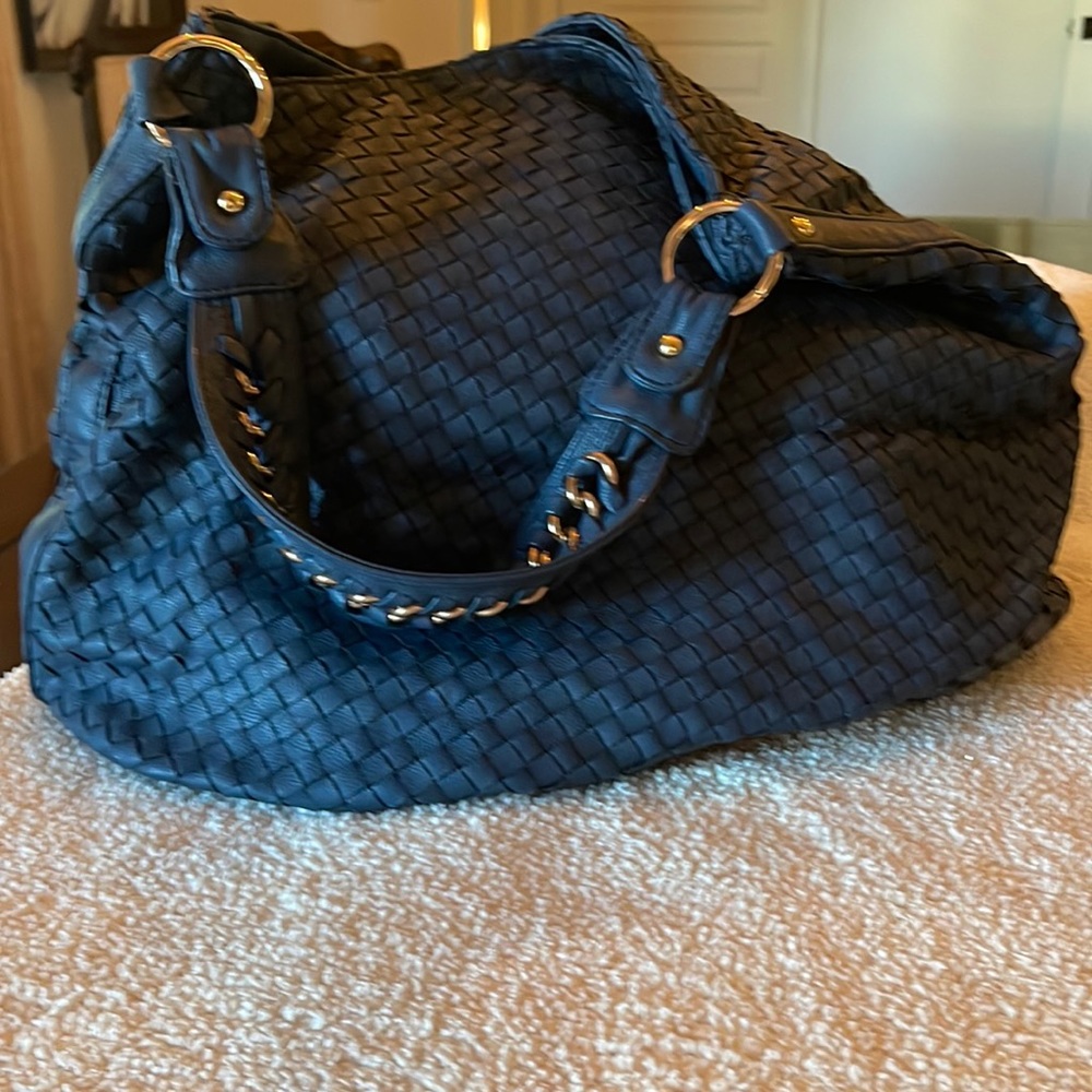 Soft vegan blue leather shoulder bag